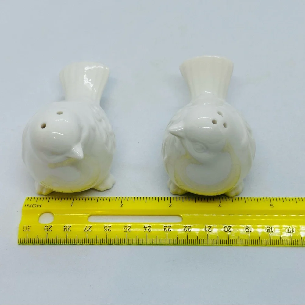 Pier1 Imports White Love Birds Salt and Pepper Shakers Porcelain Embossed Design